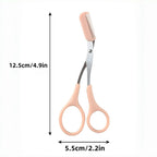 Pink eyebrow trimming scissors with built-in comb - stainless steel,