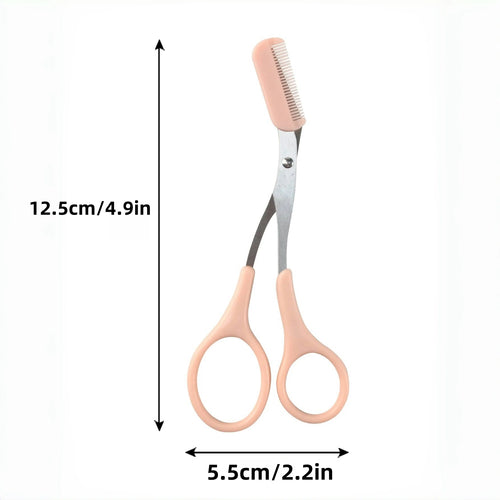 Pink eyebrow trimming scissors with built-in comb - stainless steel,