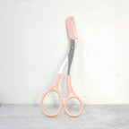 Pink eyebrow trimming scissors with built-in comb - stainless steel,